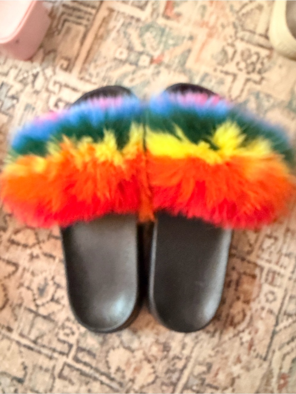 Source Unknown Rainbow Faux-Fur Slide Sandals - Black Base
